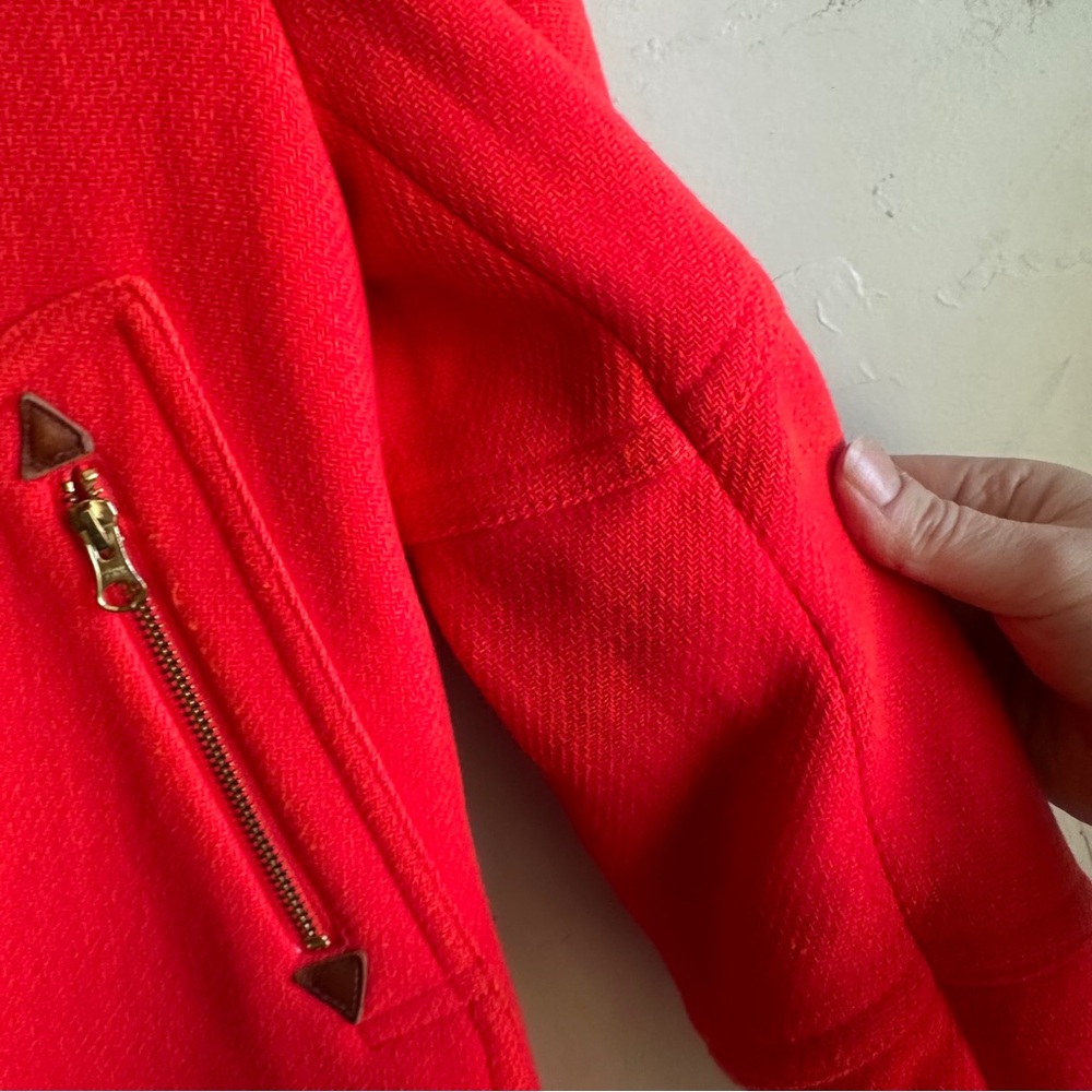 J. Crew Stadium Cloth Red Wool Coat w/ Faux Fur Hood Statement Winter Parka 2P - Picture 13 of 16